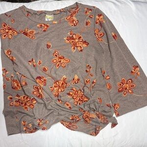 fig and flower Taupe Tunic Top with Orange Floral Print